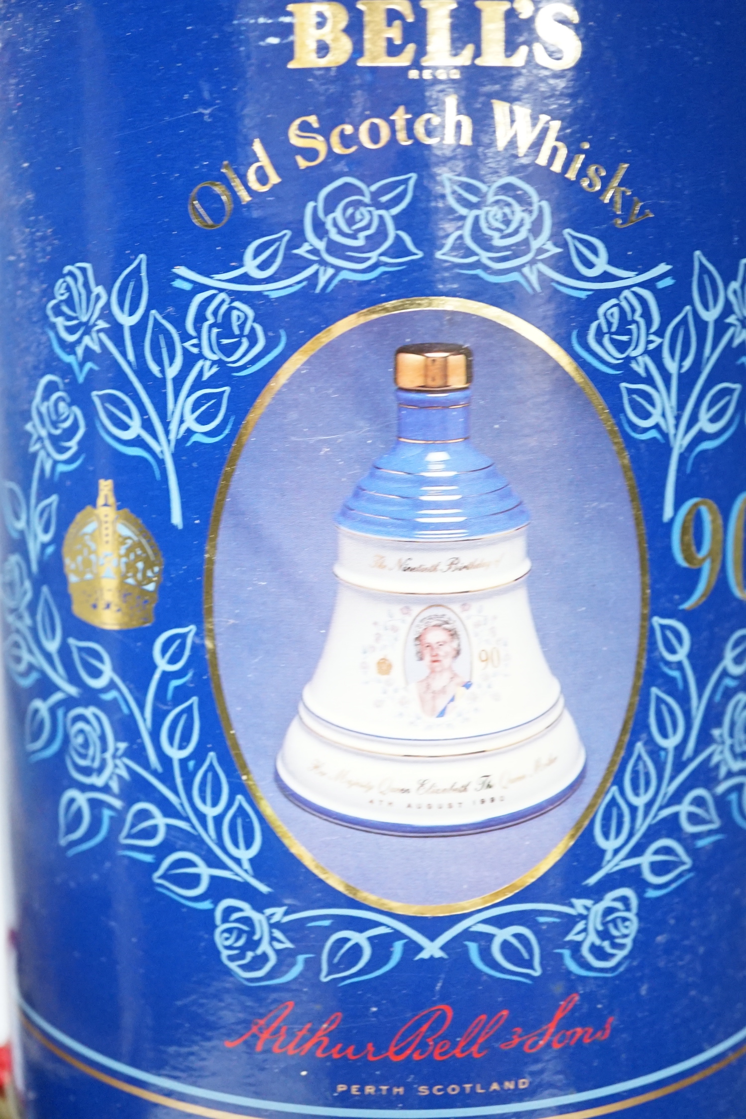 Four Royal themed Bell's whisky bottles